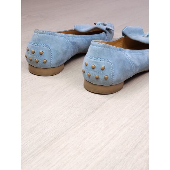 Tod’s Women’s Suede Loafers Size 8 – Light Blue Tassel Moccasins - Picture 8 of 12
